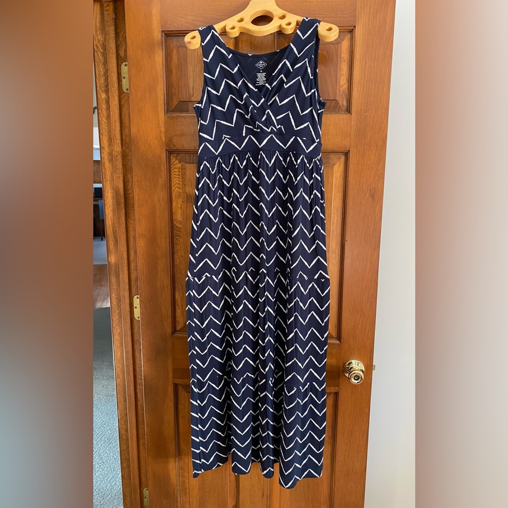 Maxi Sundress, size M, navy blue with off-white chevron pattern